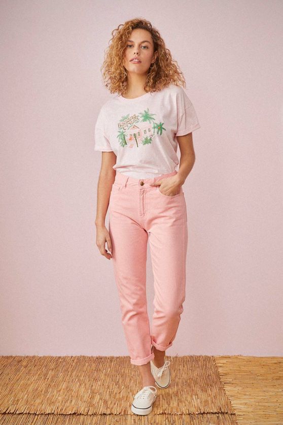 Clothes Des Petits Hauts  | Jeans Louisette 2 Fluorescent Pink Neon Pink